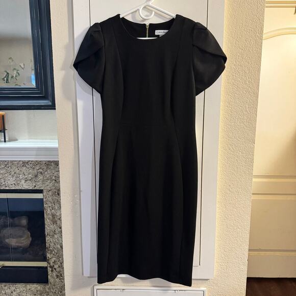 NWT Calvin Klein Women's Tulip Short Sleeve Scuba Crepe Mini Dress Size 10 Black - Picture 4 of 9